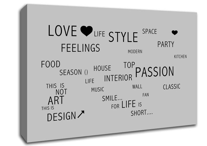 Love Quote Love Life Grey Canvas Wall Art