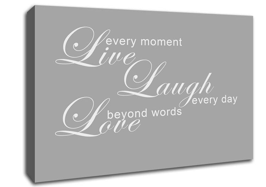 Love Quote Live Every Moment 3 Grey White Canvas Wall Art