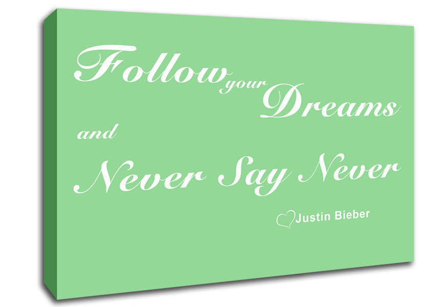 Music Quote Follow Your Dreams Justin Bieber Green Canvas Wall Art