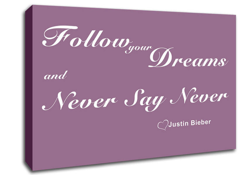 Music Quote Follow Your Dreams Justin Bieber Dusty Pink Canvas Wall Art