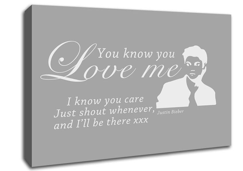 Music Quote You Know You Love Me Justin Bieber Grey White Canvas Wall Art