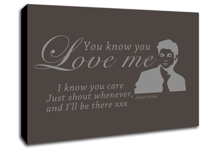 Music Quote You Know You Love Me Justin Bieber Chocolate Canvas Wall Art