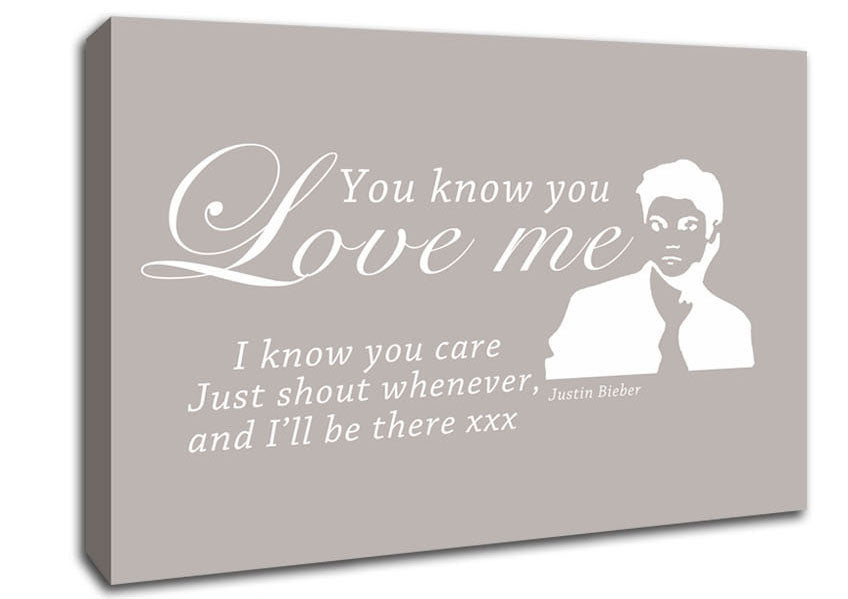 Music Quote You Know You Love Me Justin Bieber Beige Canvas Wall Art