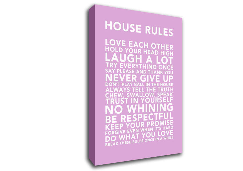 Family Quote House Rules 3 Pink Canvas Wall Art