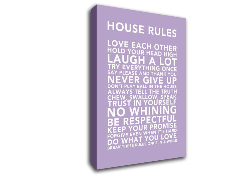 Family Quote House Rules 3 Lilac Canvas Wall Art