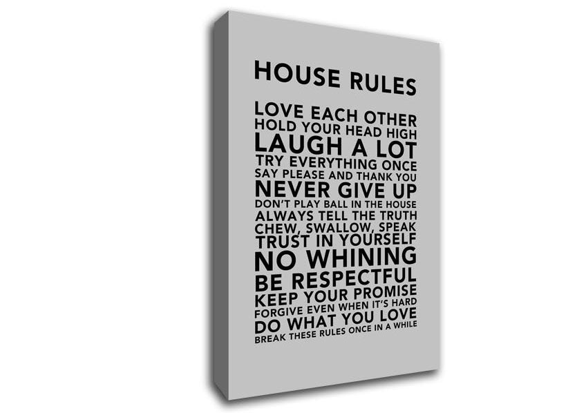 Family Quote House Rules 3 Grey Canvas Wall Art