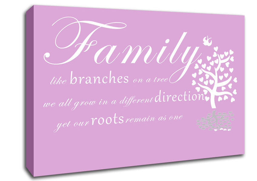 Family Quote Family Like Branches On A Tree Pink Canvas Wall Art