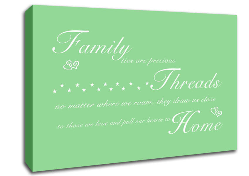 Family Quote Family Ties Are Precious Green Canvas Wall Art