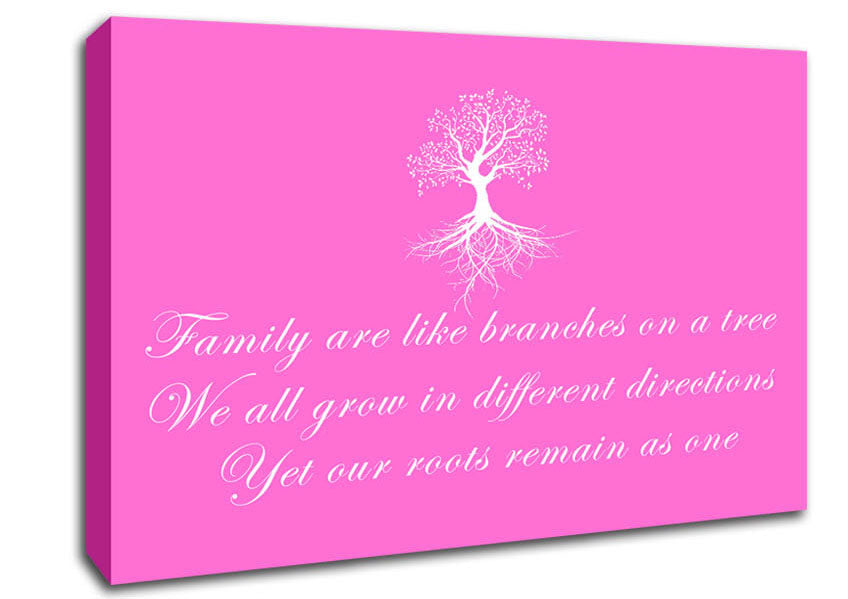 Family Quote Family Are Like Branches Vivid Pink Canvas Wall Art