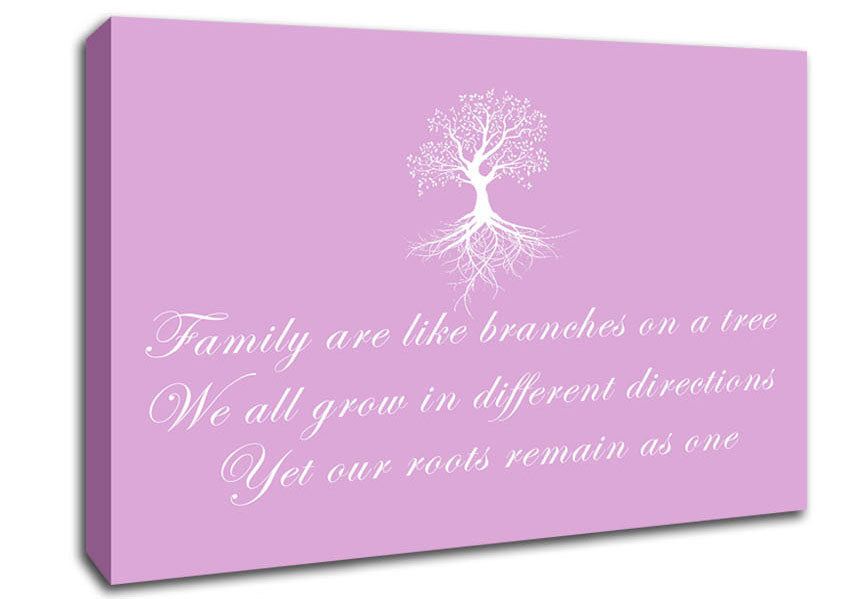Family Quote Family Are Like Branches Pink Canvas Wall Art