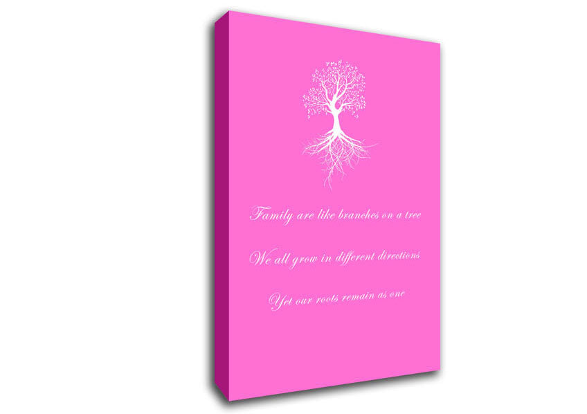 Family Quote Family Are Like Branches 2 Vivid Pink Canvas Wall Art