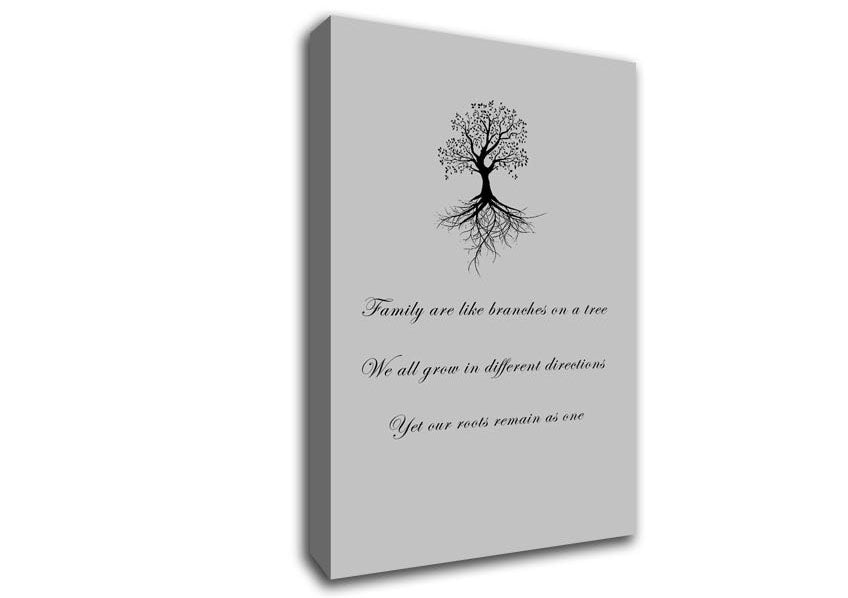 Family Quote Family Are Like Branches 2 Grey Canvas Wall Art