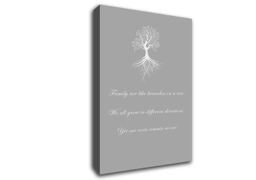 Family Quote Family Are Like Branches 2 Grey White Canvas Wall Art