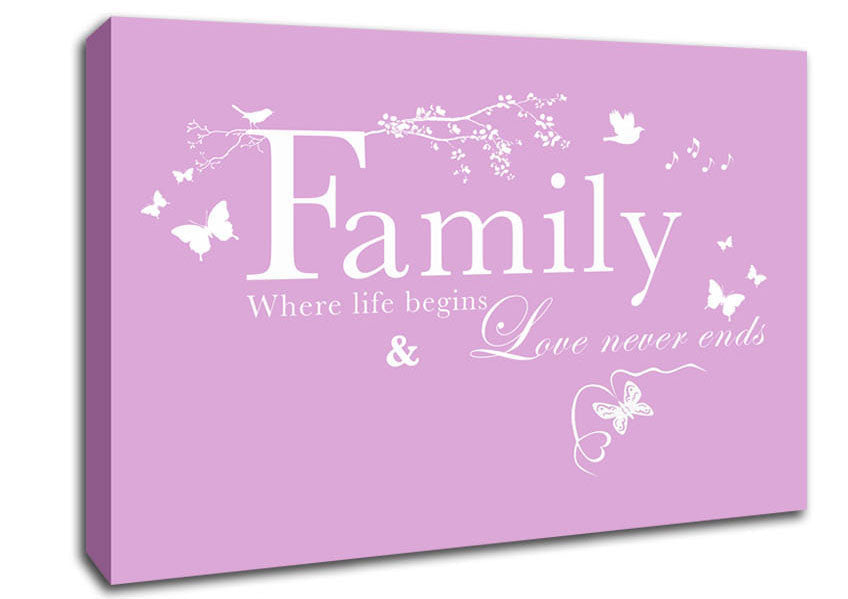 Family Quote Family Where Life Begins Pink Canvas Wall Art