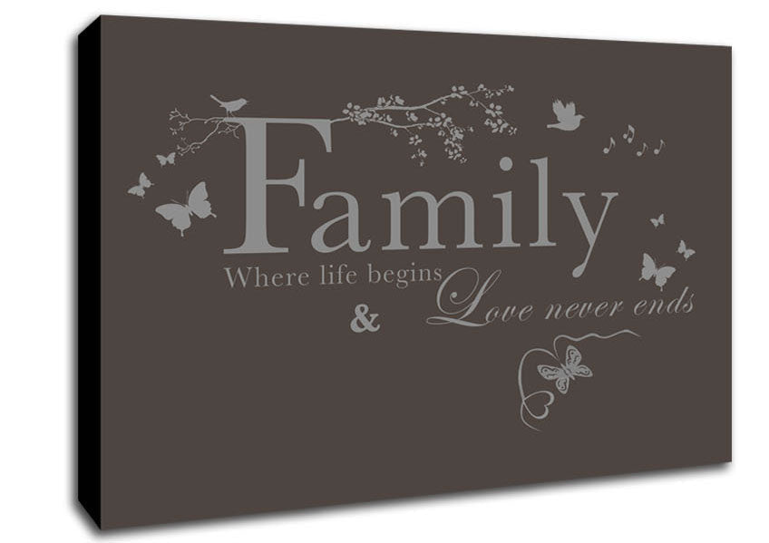 Family Quote Family Where Life Begins Chocolate Canvas Wall Art