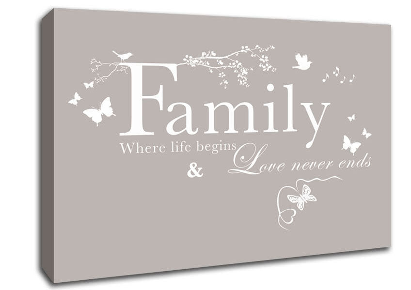 Family Quote Family Where Life Begins Beige Canvas Wall Art