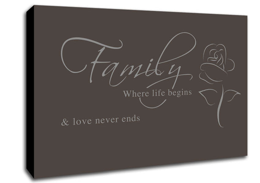 Family Quote Family Where Life Begins 1 Chocolate Canvas Wall Art