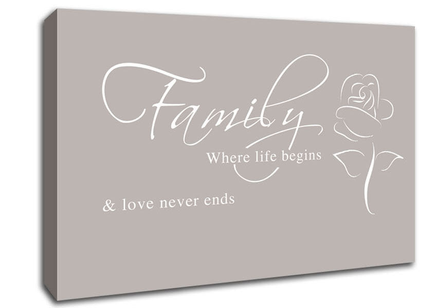 Family Quote Family Where Life Begins 1 Beige Canvas Wall Art