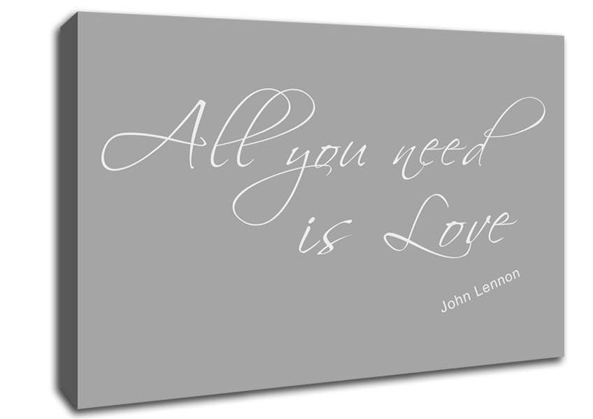 Music Quote All You Need Is Love 2 Grey White Canvas Wall Art