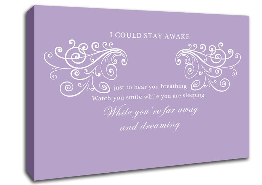 Music Quote I Could Stay Awake Aerosmith Lilac Canvas Wall Art