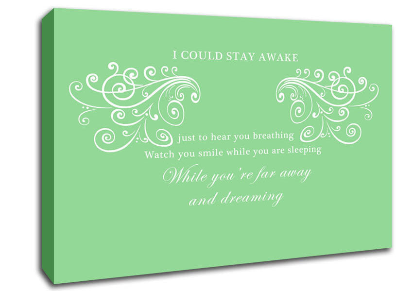 Music Quote I Could Stay Awake Aerosmith Green Canvas Wall Art