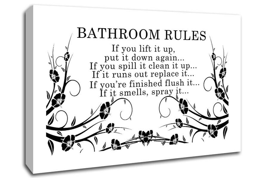 Bathroom Quote Bathroom Rules 2 White Canvas Wall Art
