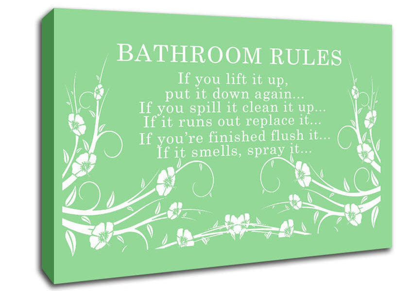 Bathroom Quote Bathroom Rules 2 Green Canvas Wall Art
