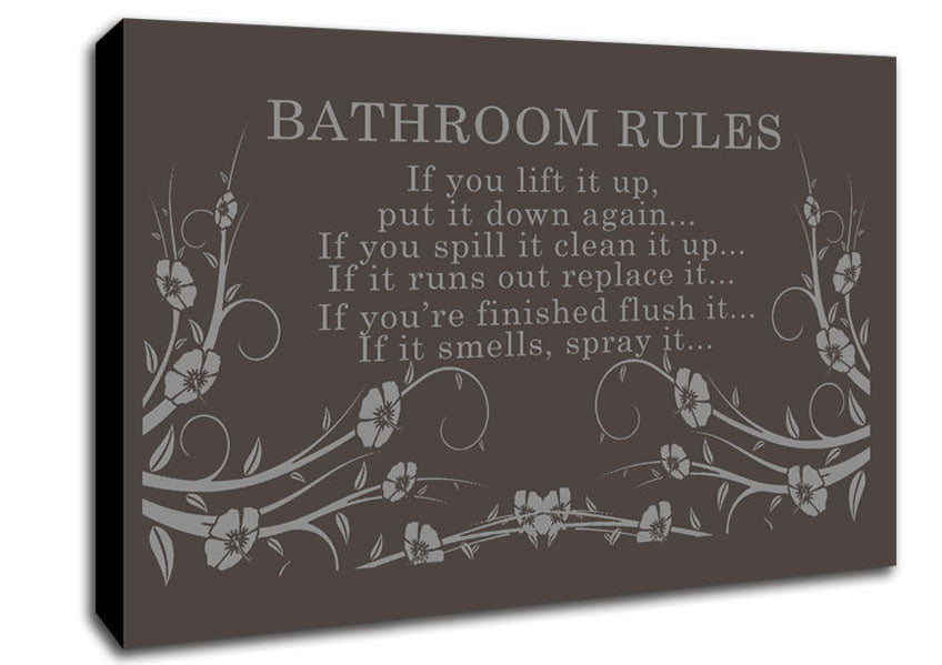 Bathroom Quote Bathroom Rules 2 Chocolate Canvas Wall Art