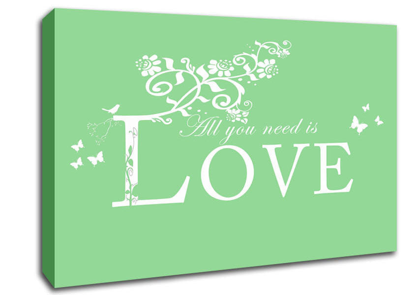 Music Quote All You Need Is Love Green Canvas Wall Art
