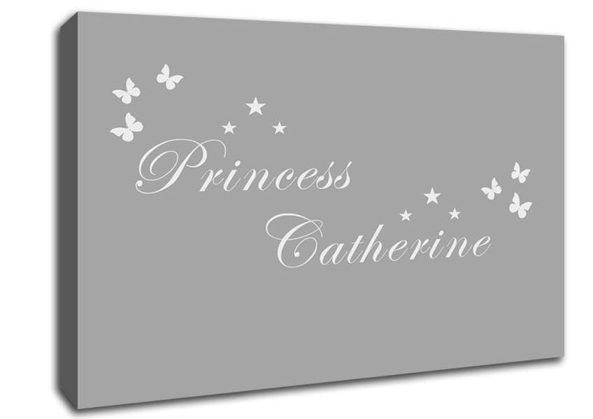 Girls Room Quote Your Own Name Princess Grey White Canvas Wall Art