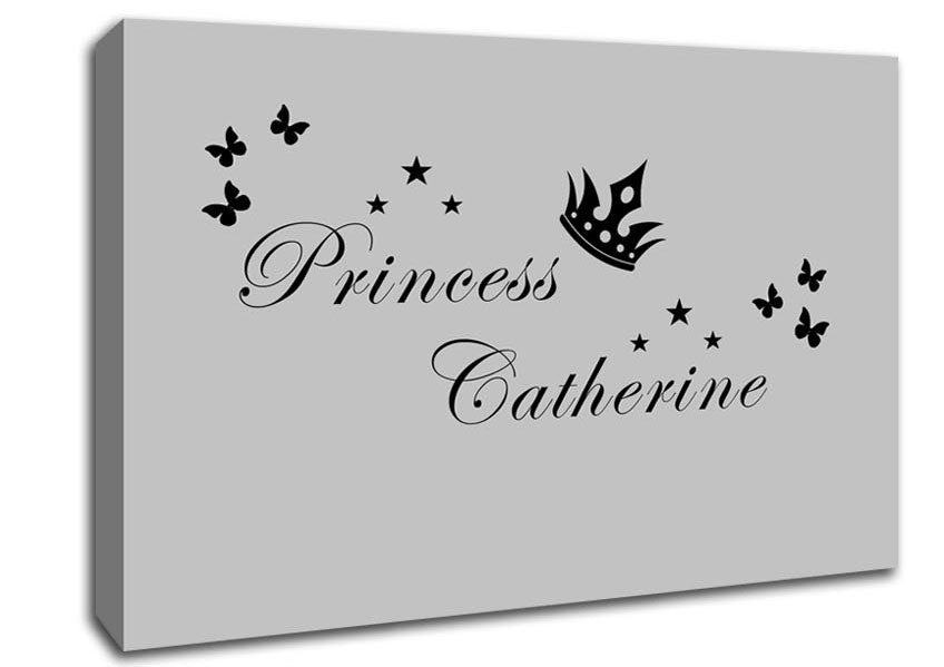 Girls Room Quote Your Own Name Princess 2 Grey Canvas Wall Art
