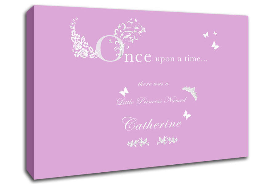 Girls Room Quote Once Upon A Time Your Name Pink Canvas Wall Art