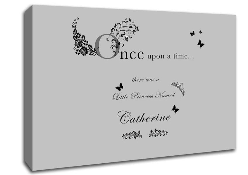 Girls Room Quote Once Upon A Time Your Name Grey Canvas Wall Art
