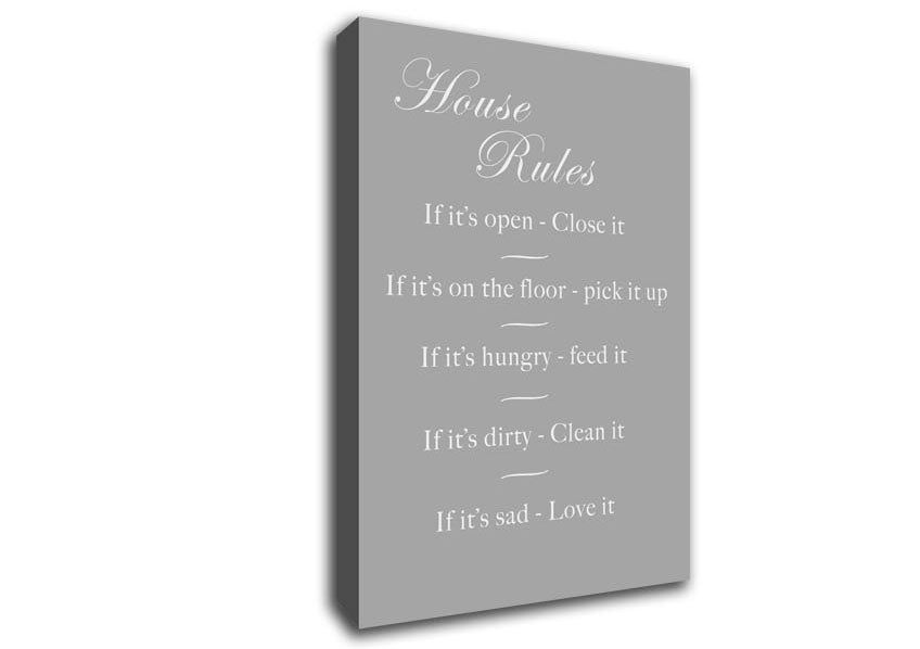 Family Quote House Rules 2 Grey White Canvas Wall Art
