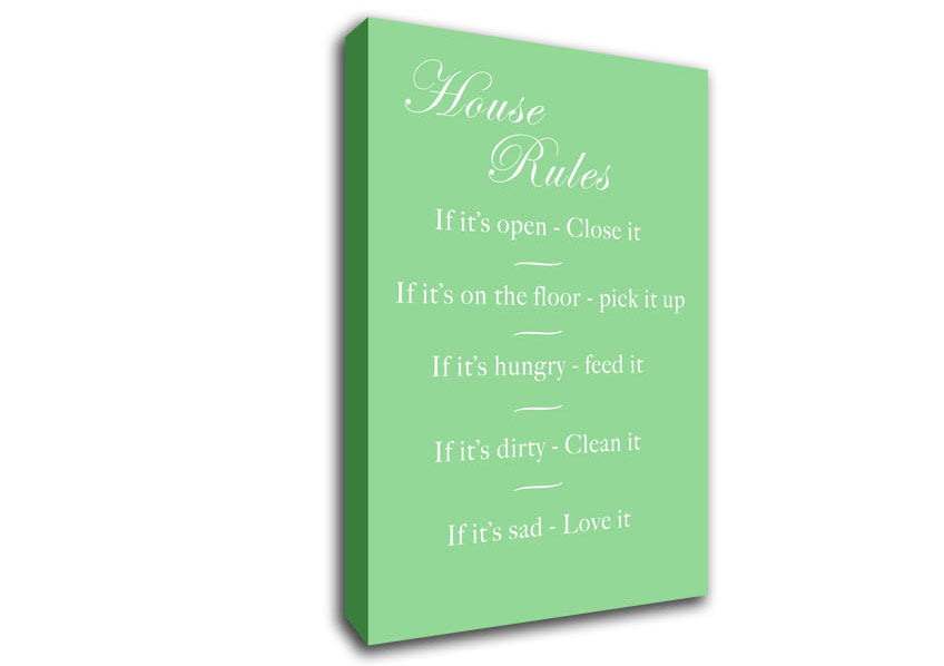 Family Quote House Rules 2 Green Canvas Wall Art
