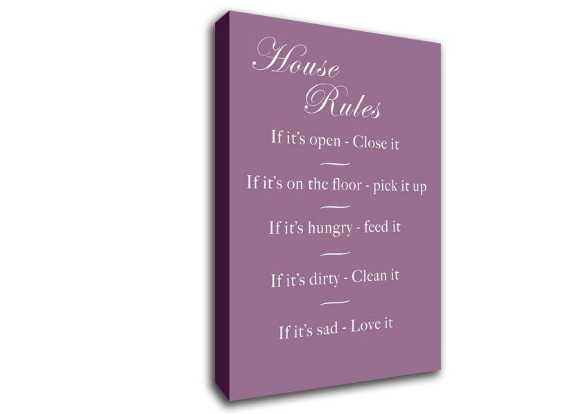 Family Quote House Rules 2 Dusty Pink Canvas Wall Art