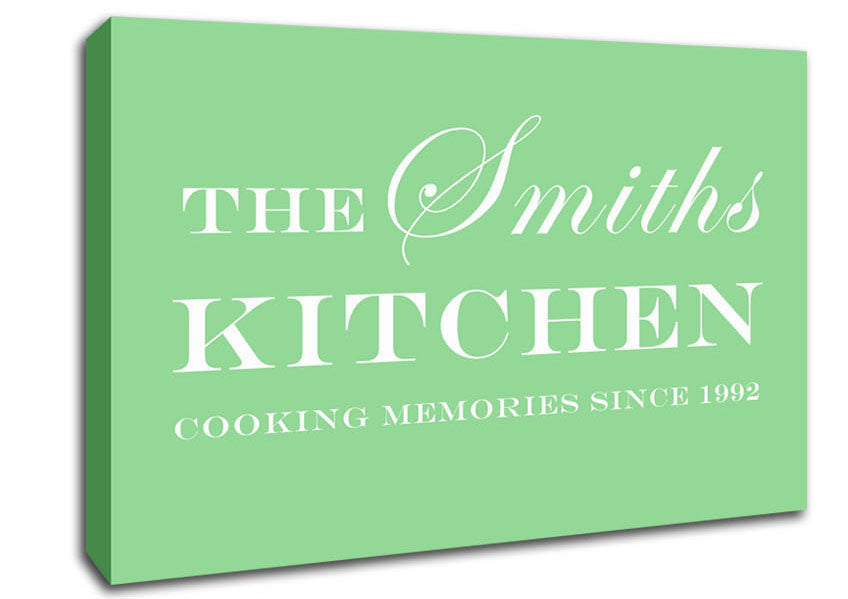 Kitchen Quote Your Family Name And Date Kitchen Green Canvas Wall Art