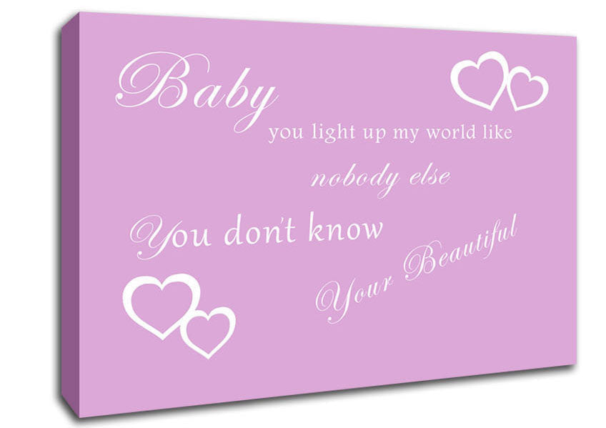 Music Quote Baby You Light Up My World 1D Pink Canvas Wall Art