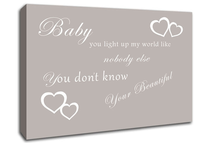 Music Quote Baby You Light Up My World 1D Beige Canvas Wall Art