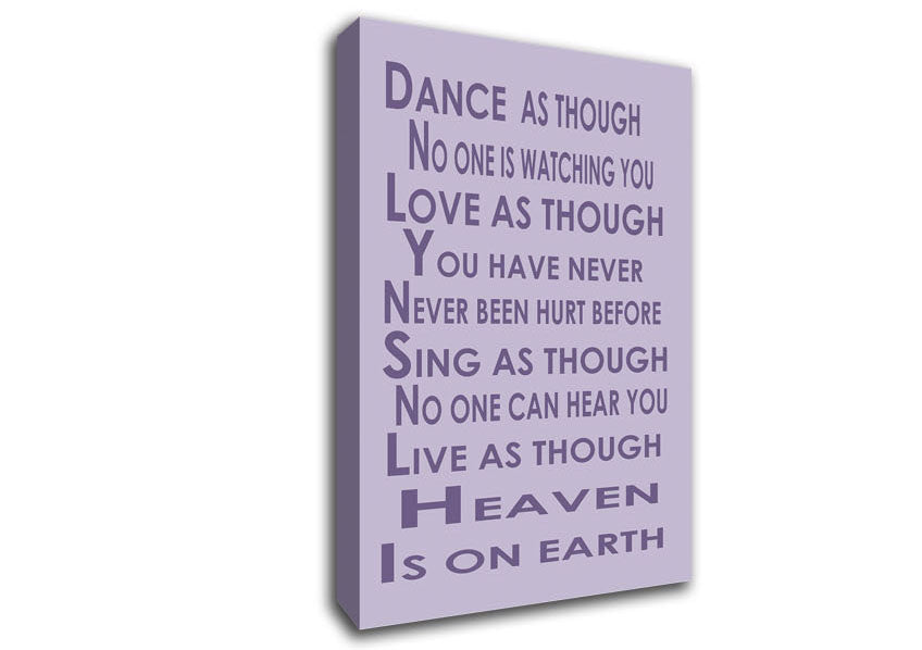 Home Quote Heaven Is On Earth Lilac Canvas Wall Art