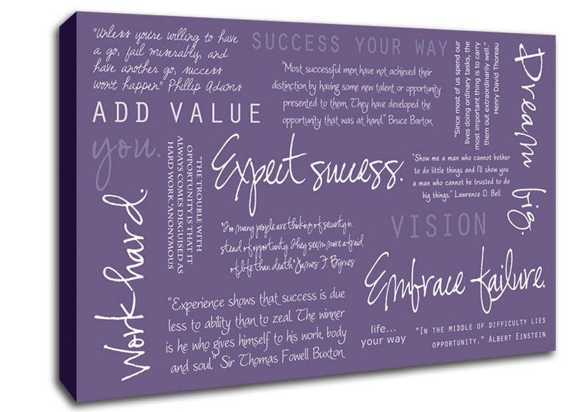 Work Hard Dream Big Expect Success Lilac Canvas Wall Art