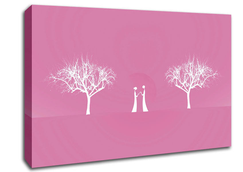 Love Between The Trees And Moon Pink Canvas Wall Art
