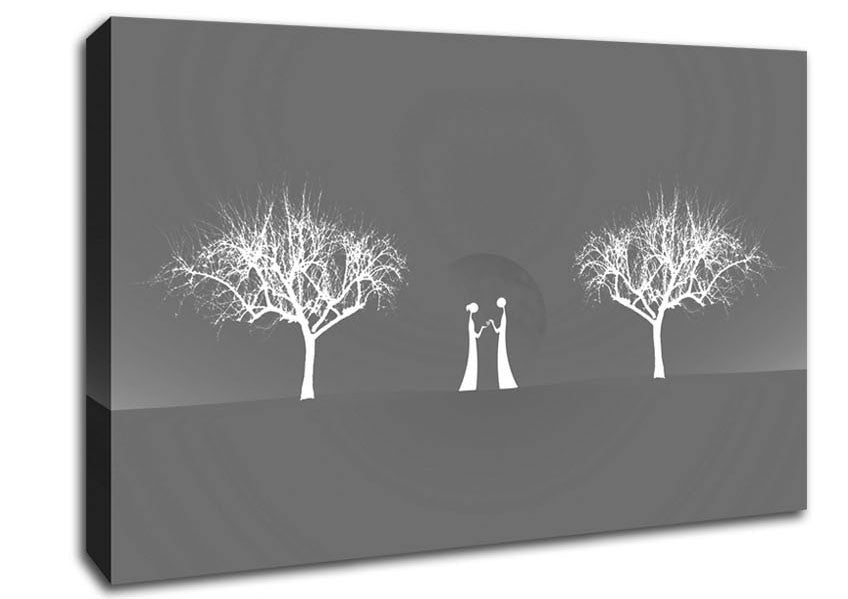 Love Between The Trees And Moon Grey Canvas Wall Art