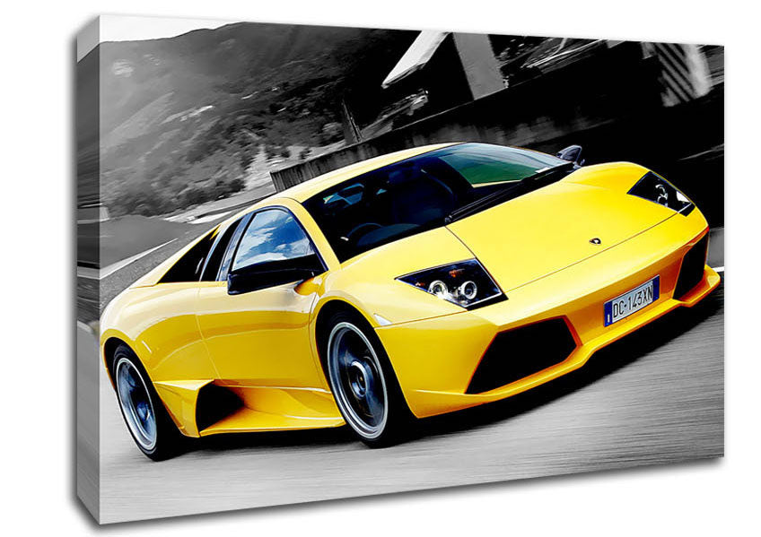 Lamborghini On The Move Yellow Canvas Wall Art