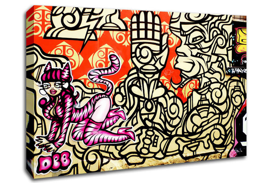 Graffiti Pink Cat Canvas Wall Art