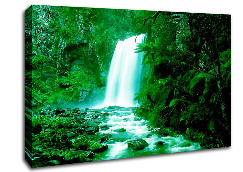Green Forest Waterfall Canvas Wall Art
