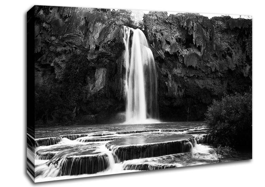 Hidden Woodland Waterfall Rocks B n W Canvas Wall Art