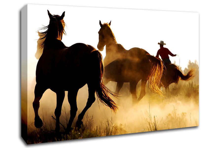 Horses-Running At Sunset Canvas Wall Art