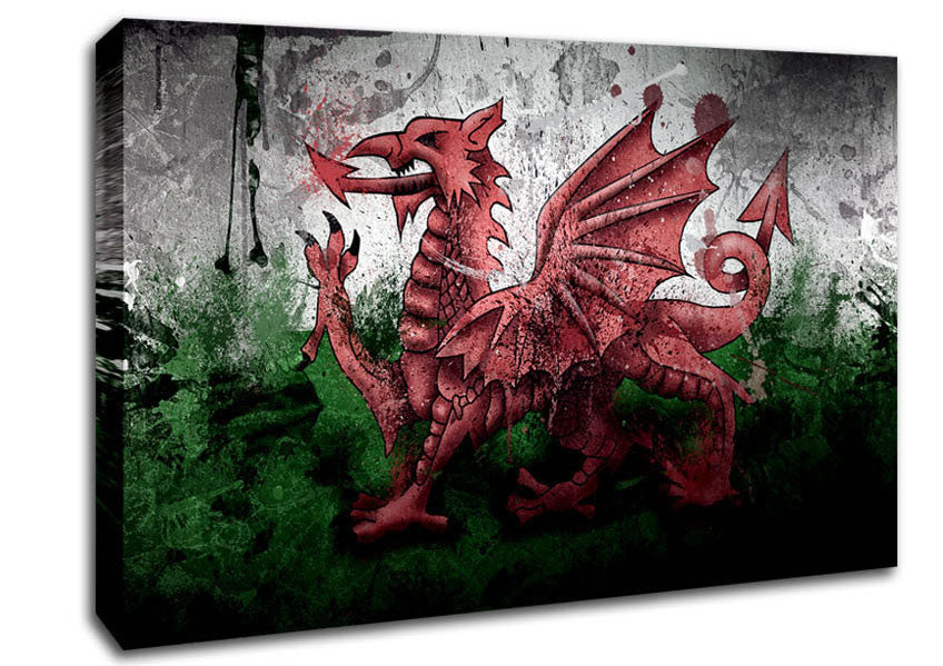 Welsh Dragon Grunge Canvas Wall Art