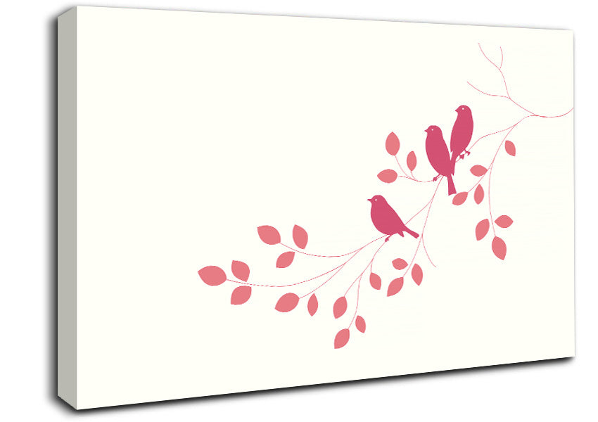 Pink Bird Leaves Canvas Wall Art